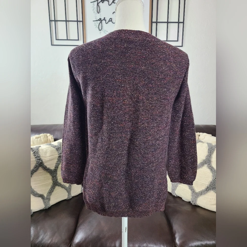 Anne Willi‎ Paris Beautiful Purple Shimmer Blouse Crew-Neck long Sleeve Size 1 - Picture 4 of 9